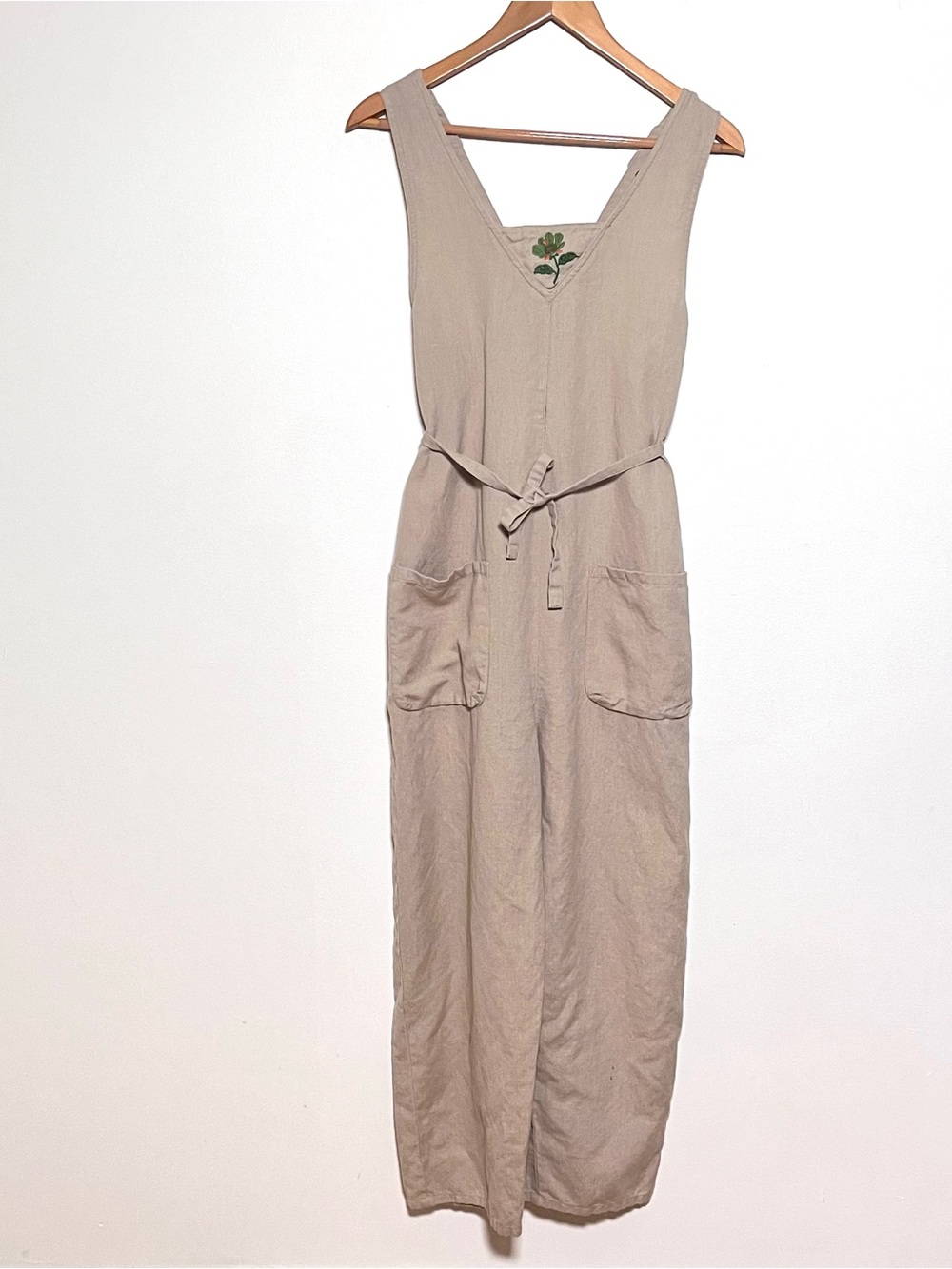 Gudrun Sjödén Tan Embroidered Jumpsuit Size Small Linen Cotton Overalls